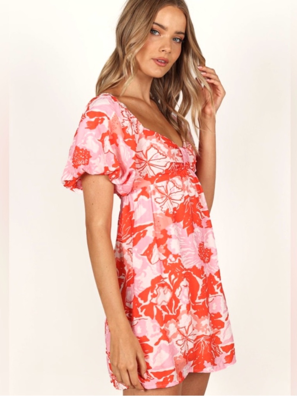 Petal & Pup Maggie Pink & Red Floral Babydoll Mini Dress